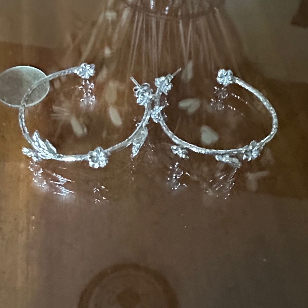 Silver Floral Hoop Earrings